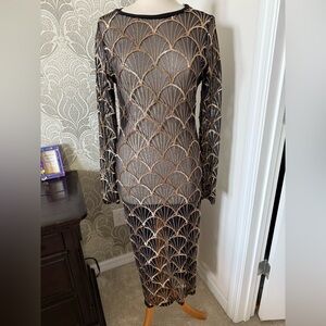 Elegant Black and Gold sequin See through Women's Dress